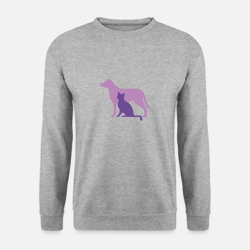 Hund und Katze Hund,Katze, - Unisex Pullover - Weißgrau meliert