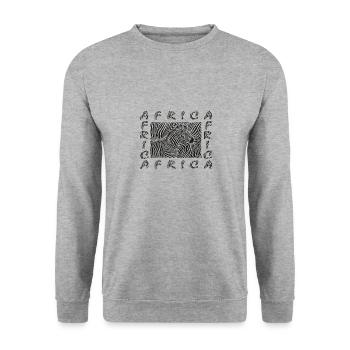 Background with a zebra motif with the text AFRICA - Unisex Pullover - Weißgrau meliert - Vorne - Alina (178cm) & Michal (187cm)