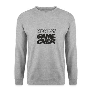 Montag Endgegner Shirt – Wochenstart Humor Spruch - Unisex Pullover - Weißgrau meliert - Vorne - Alina (178cm) & Michal (187cm)