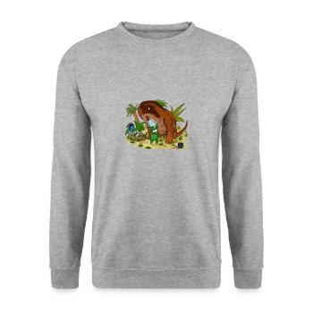Harald und Wolfram versuchen Dino-Eier-Streich - Unisex Pullover - Weißgrau meliert - Vorne - Alina (178cm) & Michal (187cm)