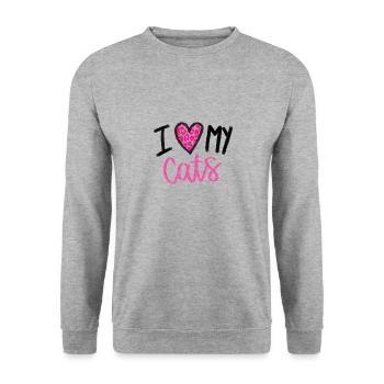 I love my Cats, really - Unisex Pullover - Weißgrau meliert - Vorne - Alina (178cm) & Michal (187cm)