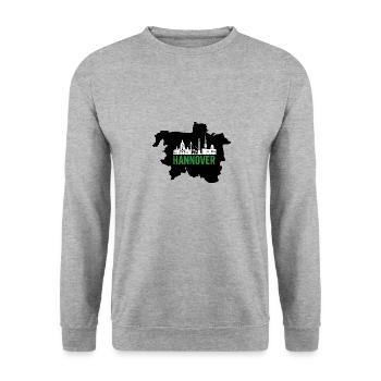 Hannover Skyline im Umriss - Unisex Pullover - Weißgrau meliert - Vorne - Alina (178cm) & Michal (187cm)