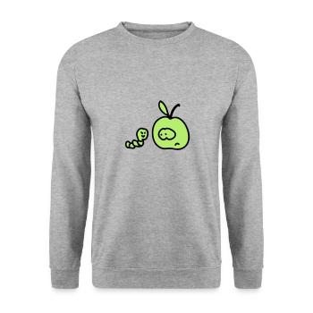 Wurm trifft Apfel - Unisex Pullover - Weißgrau meliert - Vorne - Alina (178cm) & Michal (187cm)