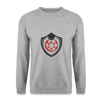 Fussball Logo Schild Mannschaft - Unisex Pullover - Weißgrau meliert - Vorne - Alina (178cm) & Michal (187cm)