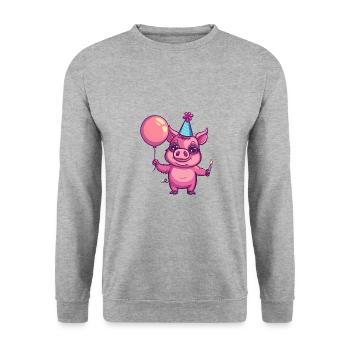 Schwein Geburtstag Comic Wildschwein - Unisex Pullover - Weißgrau meliert - Vorne - Alina (178cm) & Michal (187cm)