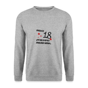 Endlich 18 - Unisex Pullover - Weißgrau meliert - Vorne - Alina (178cm) & Michal (187cm)