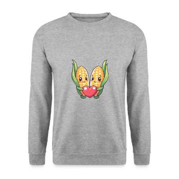 Maïs Couple Amour Coeur Saint Valentin - Sweat-shirt Unisexe - gris chiné - Devant - Alina (178cm) & Michal (187cm)
