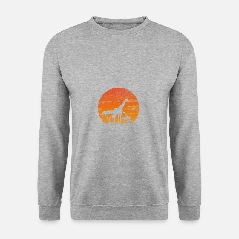 Giraffe vintage Geschenk Tier groß Hals - Unisex Pullover - Weißgrau meliert