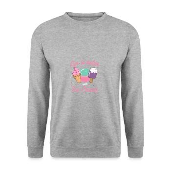 Das Leben ist besser mit Eis Eiscreme Geschenk - Unisex Pullover - Weißgrau meliert - Vorne - Alina (178cm) & Michal (187cm)