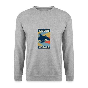 Killer Wal Orca Fisch Geschenk Meer Ozean Tier - Unisex Pullover - Weißgrau meliert - Vorne - Alina (178cm) & Michal (187cm)