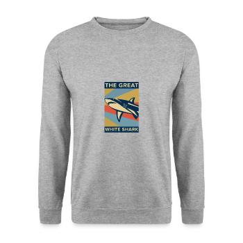 Weißer Hai Fisch gefährlich Geschenk Tier Meer - Unisex Pullover - Weißgrau meliert - Vorne - Alina (178cm) & Michal (187cm)