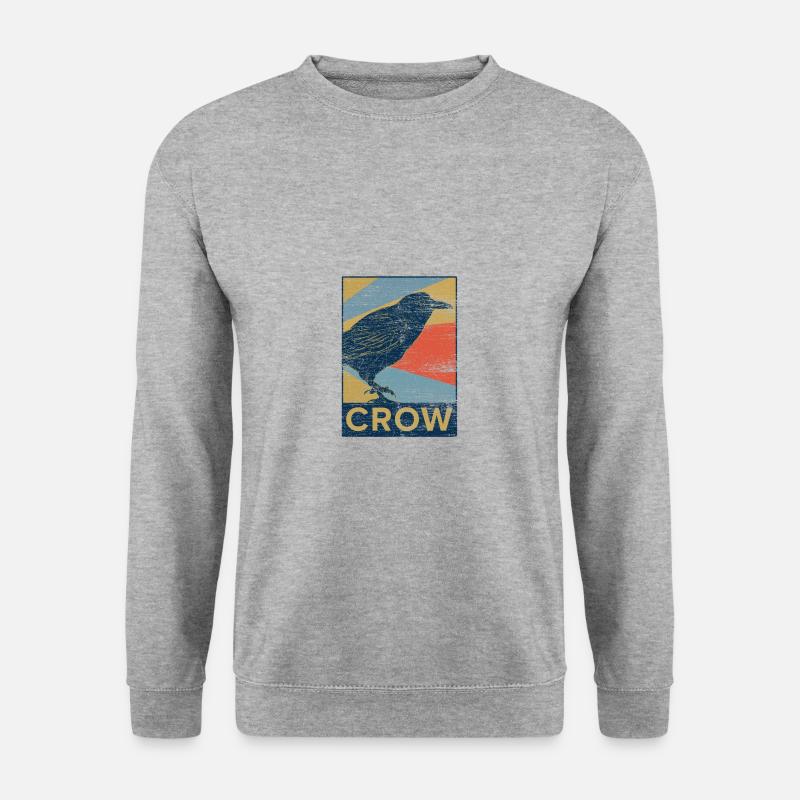 Rabe Krähe Vogel Tier Geschenk Haustier vintage - Unisex Pullover - Weißgrau meliert