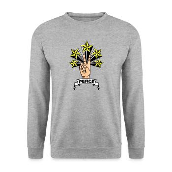 Frieden 5 gelbe Sterne - Unisex Pullover - Weißgrau meliert - Vorne - Alina (178cm) & Michal (187cm)