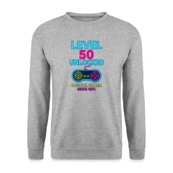 Level 50 Gamer Neon Design - Unisex Sweatshirt - salt & pepper - Front - Alina (178cm) & Michal (187cm)