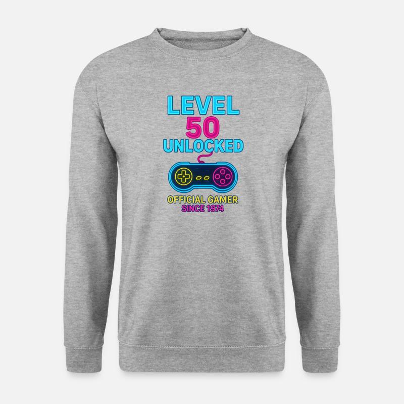 Level 50 Gamer Neon Design - Unisex Pullover - Weißgrau meliert