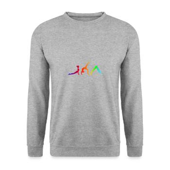 Verschiedene Yoga Übungen Regenbogen - Pilates - Unisex Pullover - Weißgrau meliert - Vorne - Alina (178cm) & Michal (187cm)