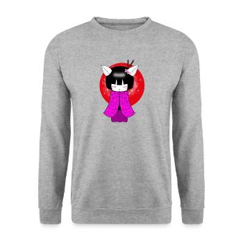 Kokeshi Cat art japonais geisha - Sweat-shirt Unisexe - gris chiné - Devant - Alina (178cm) & Michal (187cm)