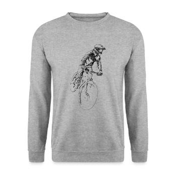 Mountain biker driving downhill - Unisex Sweatshirt - salt & pepper - Front - Alina (178cm) & Michal (187cm)