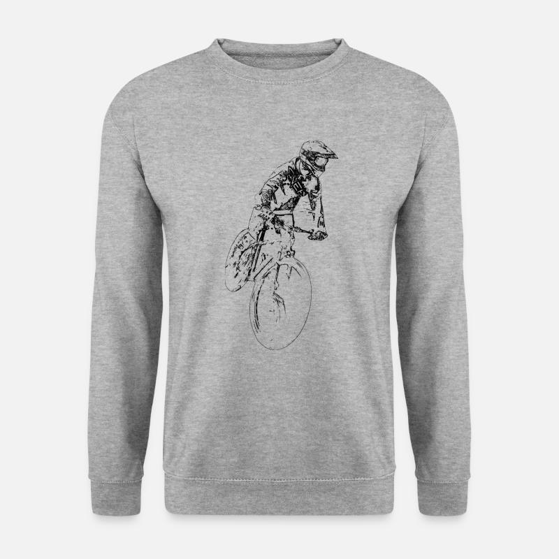 Mountainbiker, der Downhill fährt - Unisex Pullover - Weißgrau meliert