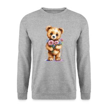 Cuddly Teddy with Flowers - Watercolor - Unisex Sweatshirt - salt & pepper - Front - Alina (178cm) & Michal (187cm)