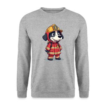 Firedog Flash: Dalmatian Rescue Hero - Unisex Pullover - Weißgrau meliert - Vorne - Alina (178cm) & Michal (187cm)