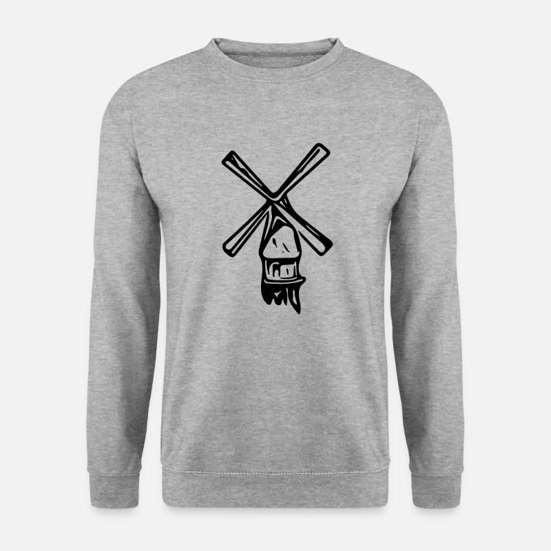 Vintage minimalistisch nostalgische Windmühle - Unisex Pullover - Weißgrau meliert