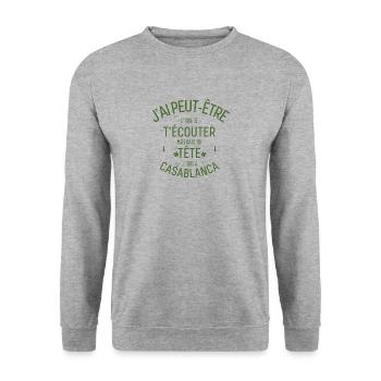 Dans ma Tête je suis à Casablanca (vert) - Sweat-shirt Unisexe - gris chiné - Devant - Alina (178cm) & Michal (187cm)