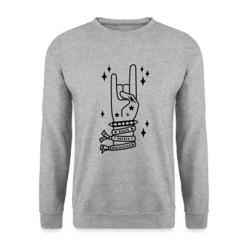 Death Before Mainstream - heavy metal hand gesture - Unisex Sweatshirt - salt & pepper - Front - Alina (178cm) & Michal (187cm)