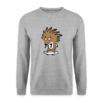 Skate Hedgehog "Knut Heinrich" avec le numéro de départ 7 - Sweat-shirt Unisexe - gris chiné - Devant - Alina (178cm) & Michal (187cm)