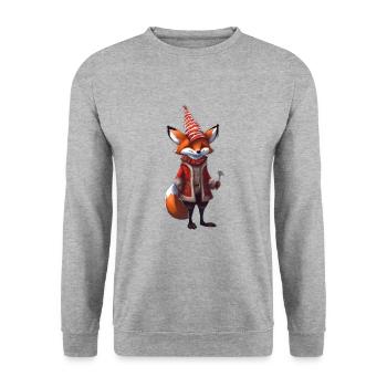 Weihnachten Festlicher Fuchs - Unisex Pullover - Weißgrau meliert - Vorne - Alina (178cm) & Michal (187cm)