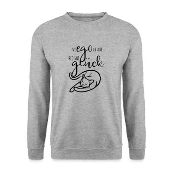 Katze Glück - Unisex Pullover - Weißgrau meliert - Vorne - Alina (178cm) & Michal (187cm)