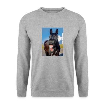 Horse LOL - Unisex Pullover - Weißgrau meliert - Vorne - Alina (178cm) & Michal (187cm)