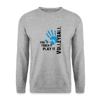 Volleyball feel it touch it play it - Unisex Pullover - Weißgrau meliert - Vorne - Alina (178cm) & Michal (187cm)