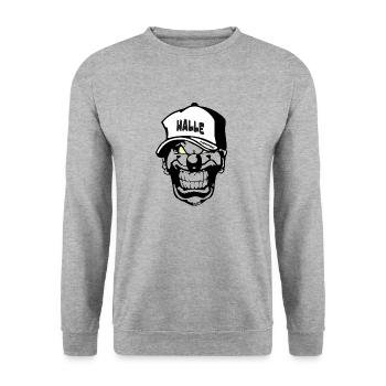 Halle Clown - Unisex Pullover - Weißgrau meliert - Vorne - Alina (178cm) & Michal (187cm)