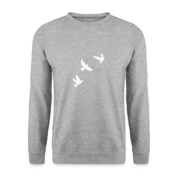 3 oiseaux volants blancs - Sweat-shirt Unisexe - gris chiné - Devant - Alina (178cm) & Michal (187cm)