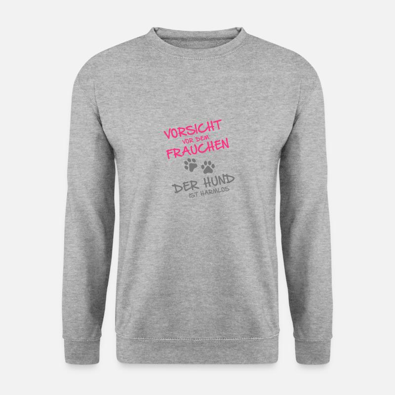 Vorsicht vor dem Frauchen der Hund ist harmlos - Unisex Pullover - Weißgrau meliert