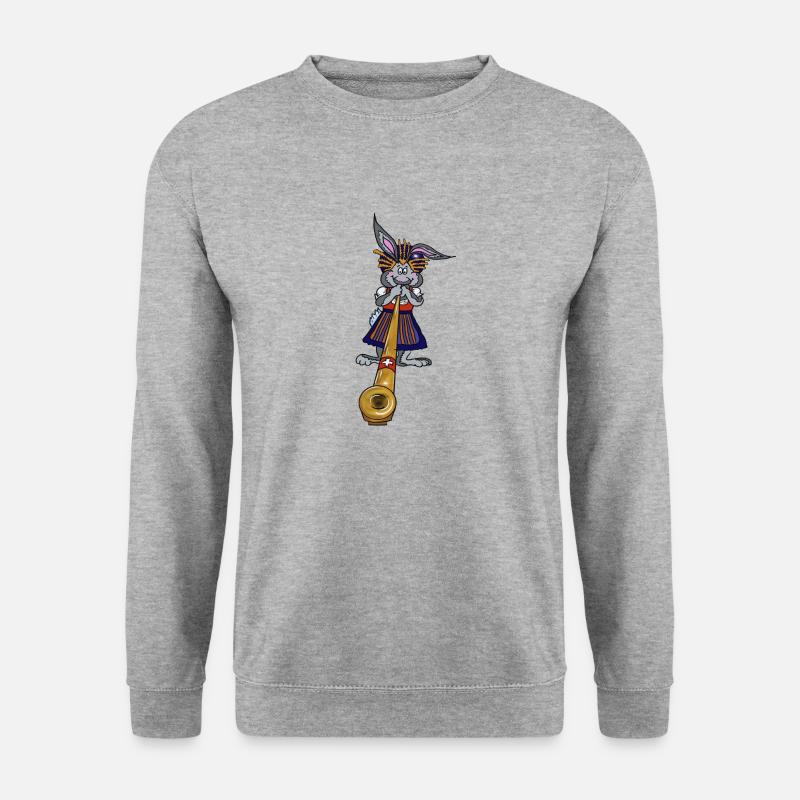 Hase Frau Alphorn - Unisex Pullover - Weißgrau meliert
