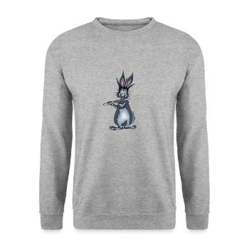 Hase Querflöte - Unisex Pullover - Weißgrau meliert - Vorne - Alina (178cm) & Michal (187cm)