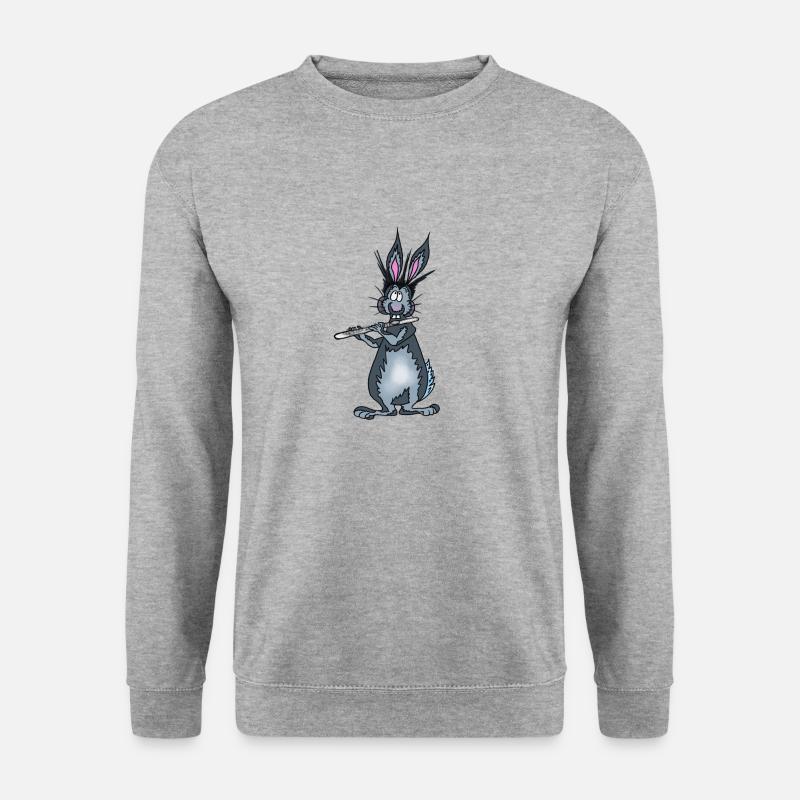 Hase Querflöte - Unisex Pullover - Weißgrau meliert
