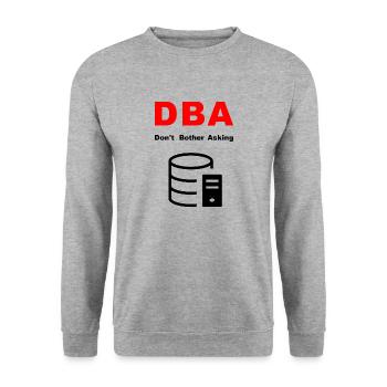 DBA Database Administrator, Bitte Nicht Stören - Unisex Pullover - Weißgrau meliert - Vorne - Alina (178cm) & Michal (187cm)