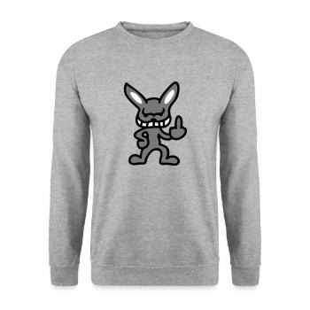 Frecher Hase zeigt Mittelfinger 3 - Unisex Pullover - Weißgrau meliert - Vorne - Alina (178cm) & Michal (187cm)
