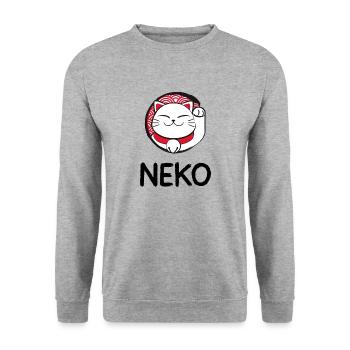 Neko (Chat) Drôle d’idée de cadeau - Sweat-shirt Unisexe - gris chiné - Devant - Alina (178cm) & Michal (187cm)