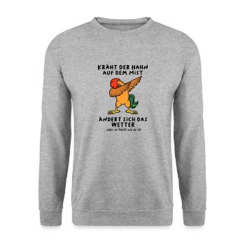 Kräht der Hahn auf dem Mist Dab - Unisex Pullover - Weißgrau meliert - Vorne - Alina (178cm) & Michal (187cm)