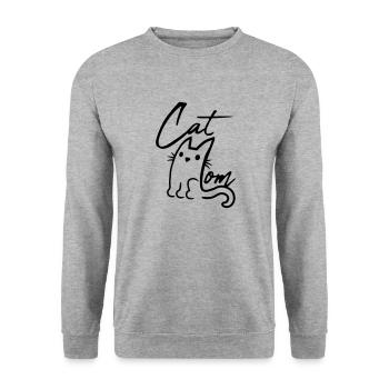 Cat Mom Text Logo - Unisex Pullover - Weißgrau meliert - Vorne - Alina (178cm) & Michal (187cm)