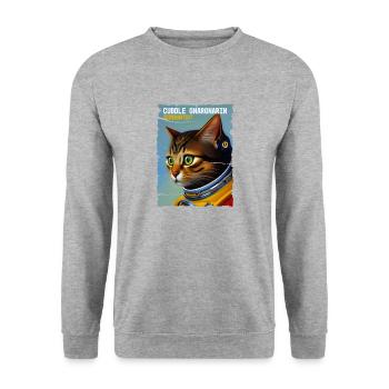 Kosmonaut Cat - Cuddle Gnargnarin - Unisex Pullover - Weißgrau meliert - Vorne - Alina (178cm) & Michal (187cm)