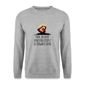 Yoga lustiges Zitat - Unisex Pullover - Weißgrau meliert - Vorne - Alina (178cm) & Michal (187cm)
