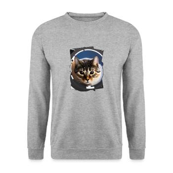 Space cat - Unisex Pullover - Weißgrau meliert - Vorne - Alina (178cm) & Michal (187cm)