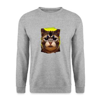 Katzengesicht - Unisex Pullover - Weißgrau meliert - Vorne - Alina (178cm) & Michal (187cm)