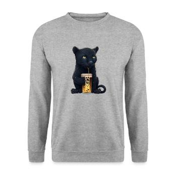 Black Panther boit un verre de bière - Sweat-shirt Unisexe - gris chiné - Devant - Alina (178cm) & Michal (187cm)