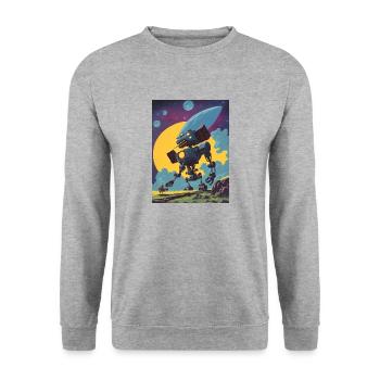 50s Cartoon - Crazy Robot - Sci-Fi - Unisex Sweatshirt - salt & pepper - Front - Alina (178cm) & Michal (187cm)